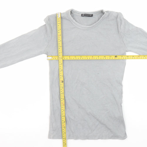 Zara Womens Grey Long Sleeve Ribbed Basic T-Shirt Medium Cotton Blend
