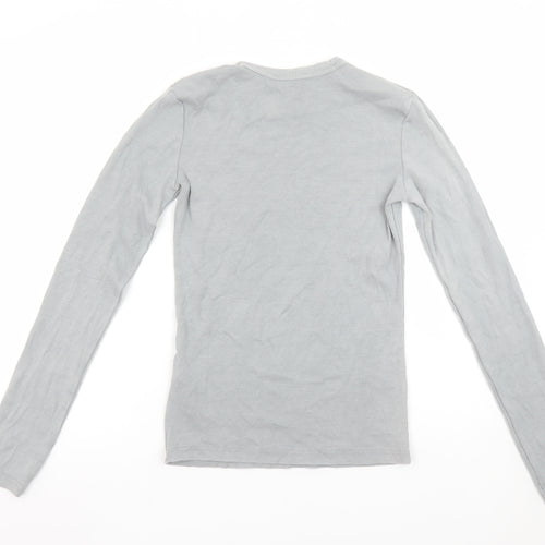 Zara Womens Grey Long Sleeve Ribbed Basic T-Shirt Medium Cotton Blend