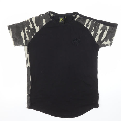 Crosshatch Men's Black Camouflage Panel Crew Neck T-Shirt Large