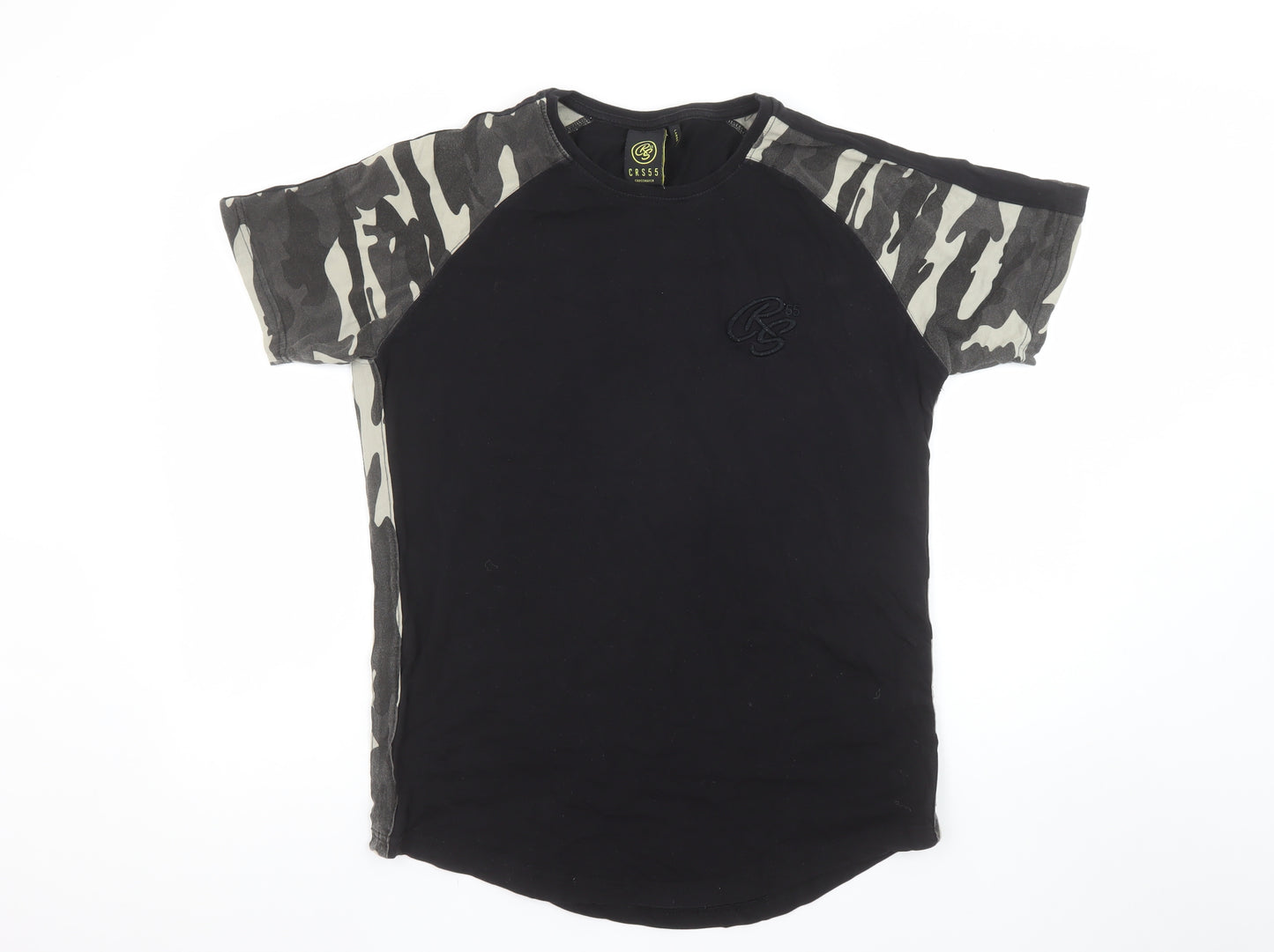 Crosshatch Men's Black Camouflage Panel Crew Neck T-Shirt Large