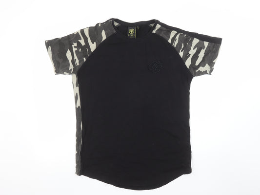 Crosshatch Men's Black Camouflage Panel Crew Neck T-Shirt Large