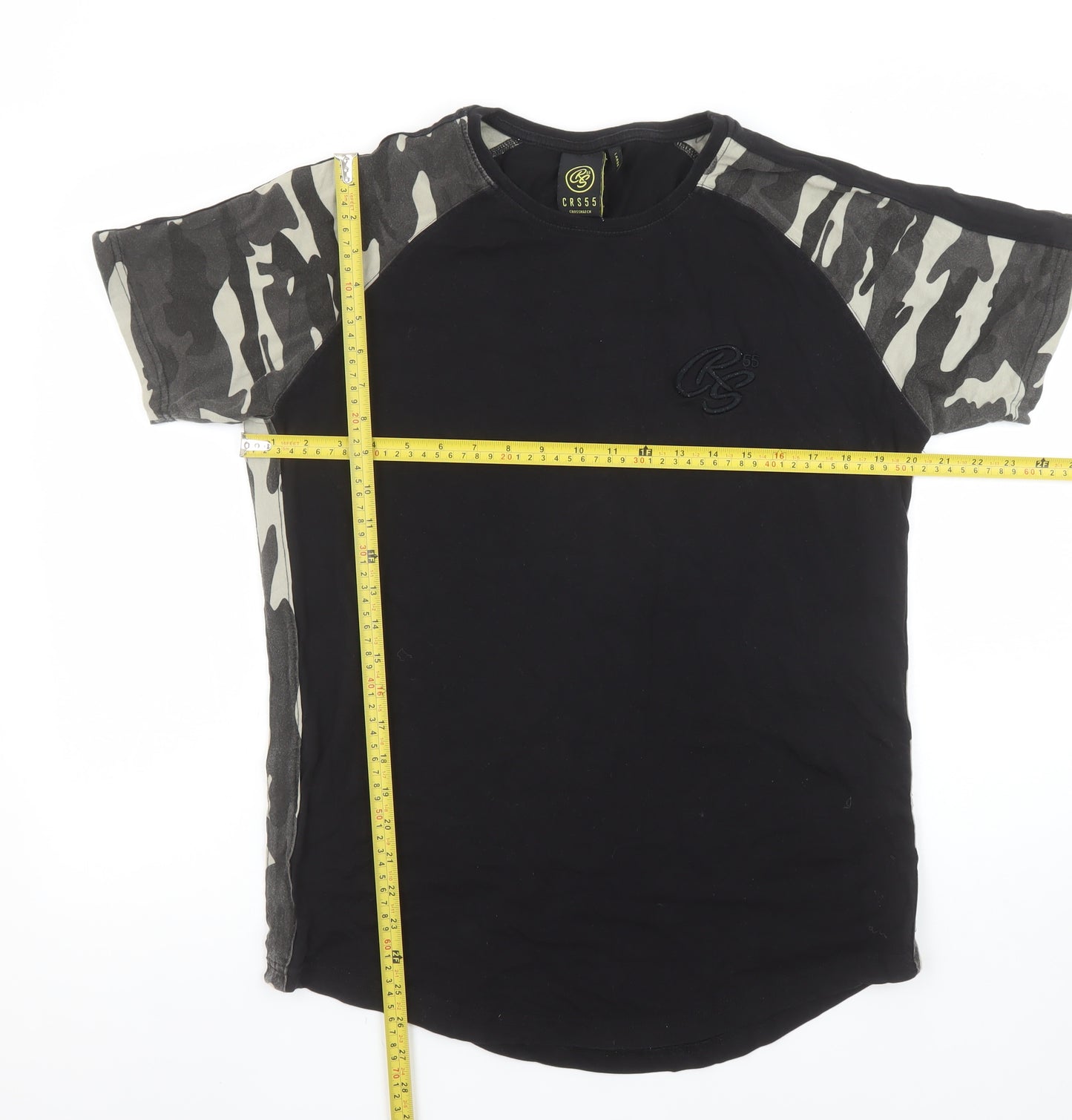 Crosshatch Men's Black Camouflage Panel Crew Neck T-Shirt Large