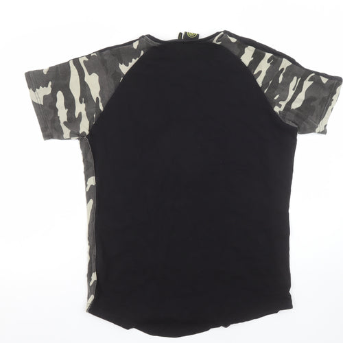 Crosshatch Men's Black Camouflage Panel Crew Neck T-Shirt Large