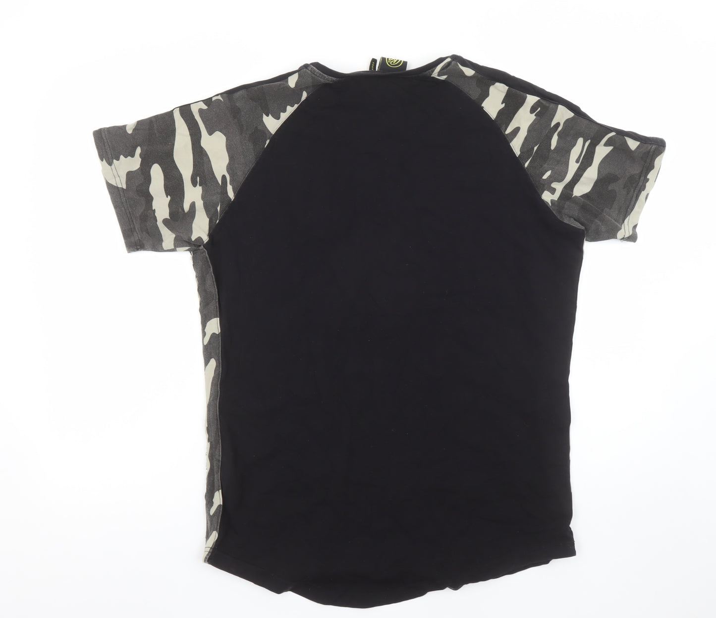 Crosshatch Men's Black Camouflage Panel Crew Neck T-Shirt Large