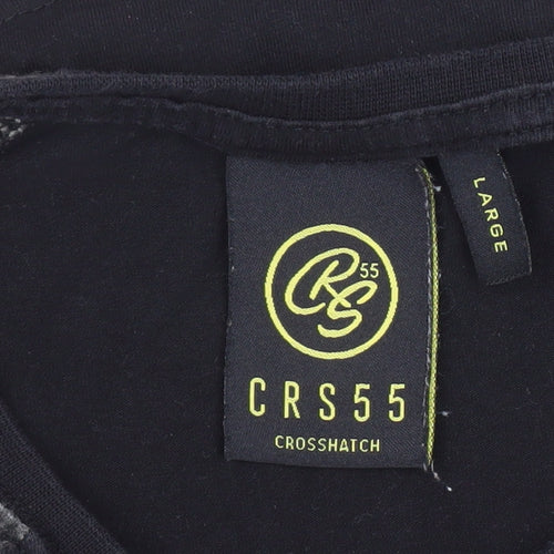 Crosshatch Men's Black Camouflage Panel Crew Neck T-Shirt Large