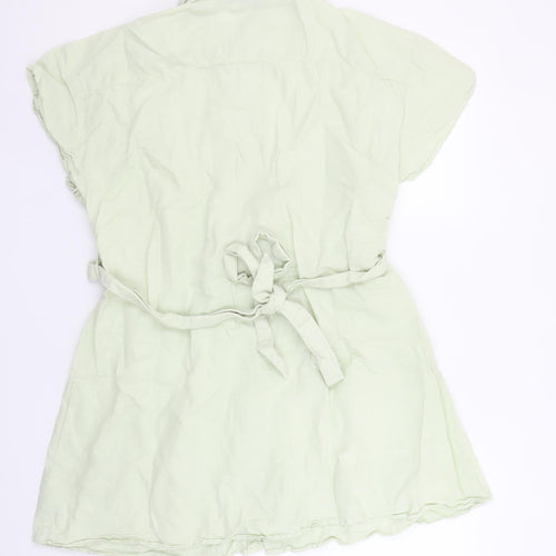 Zara Women Green Short Sleeve Shirt Dress Size 12 Linen Blend