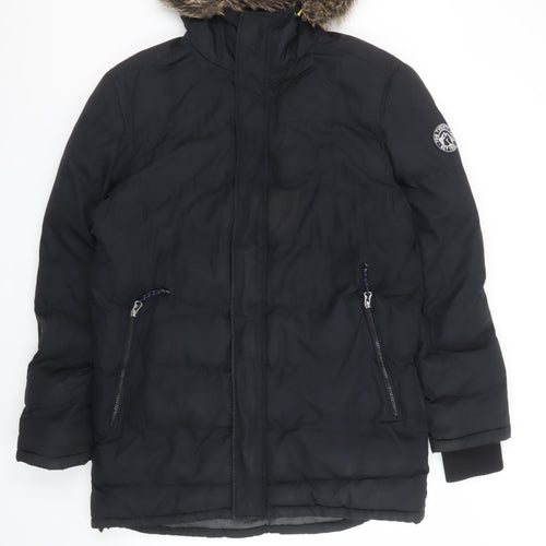 Tog Twenty Four Men's Black S Hooded Parka Winter Jacket with Faux Fur Trim