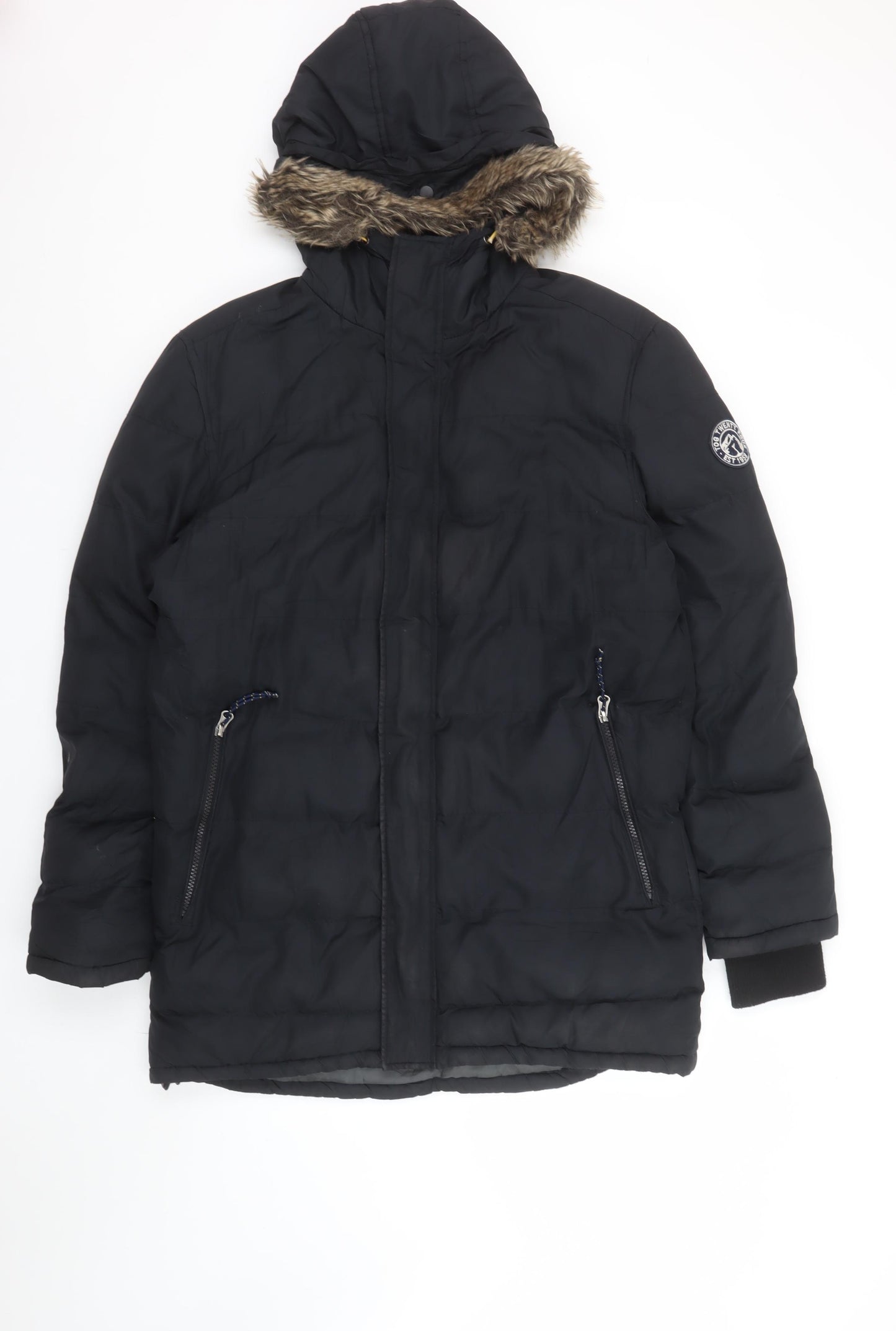 Tog Twenty Four Men's Black S Hooded Parka Winter Jacket with Faux Fur Trim