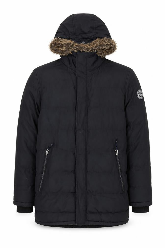 Tog Twenty Four Men's Black S Hooded Parka Winter Jacket with Faux Fur Trim