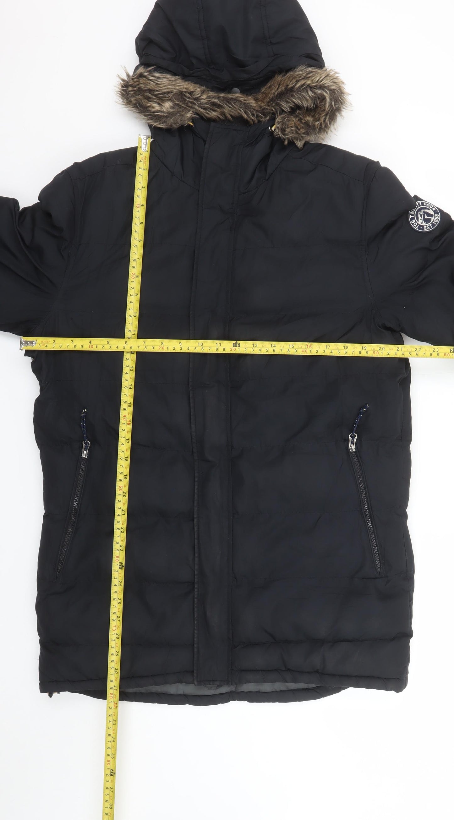 Tog Twenty Four Men's Black S Hooded Parka Winter Jacket with Faux Fur Trim