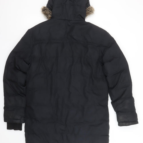 Tog Twenty Four Men's Black S Hooded Parka Winter Jacket with Faux Fur Trim