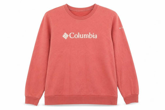 Front view of Columbia Women’s Pink Logo Crew Neck Sweatshirt, size L, Cotton Blend