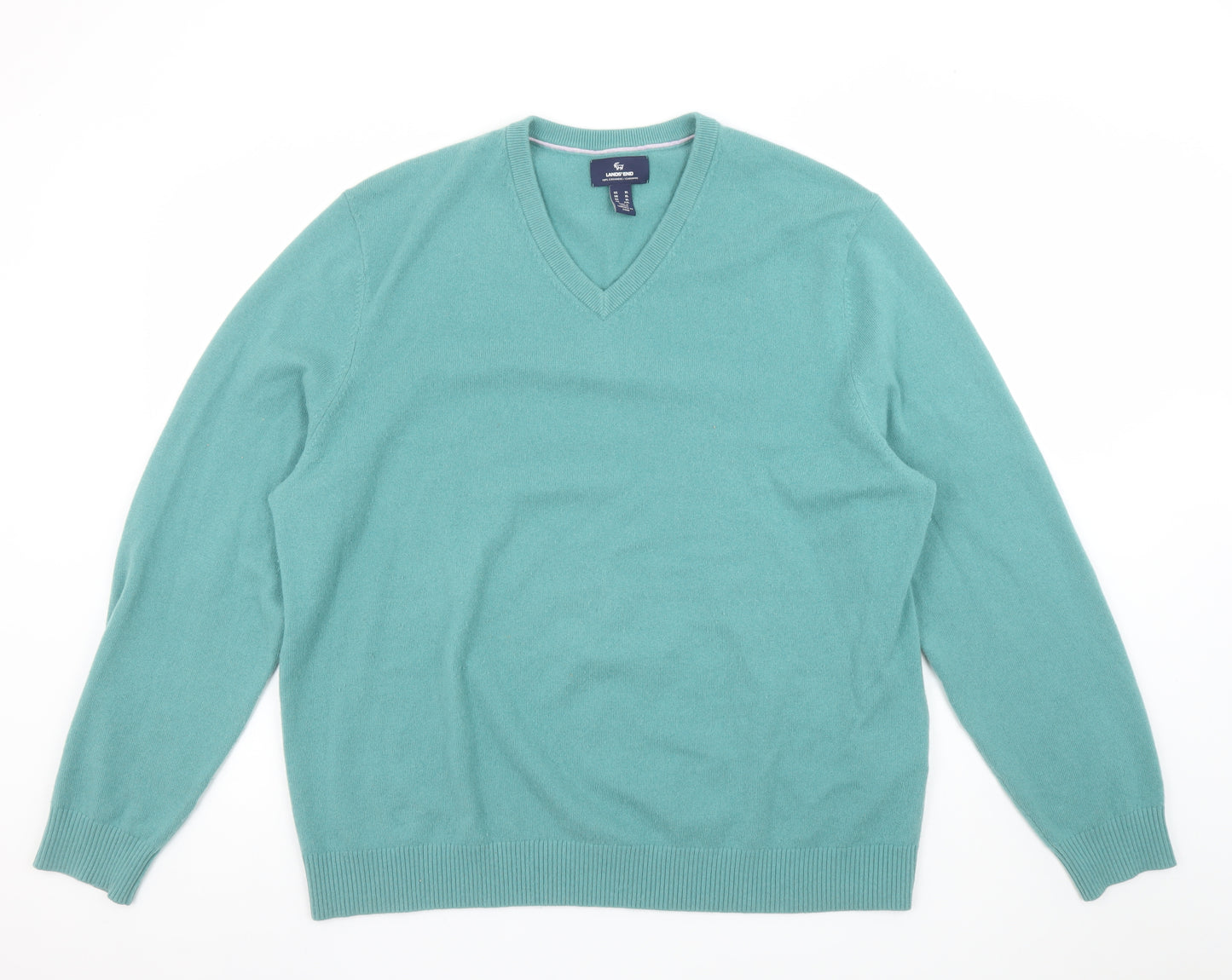 Lands' End Men's Green XL Cashmere V-Neck Jumper