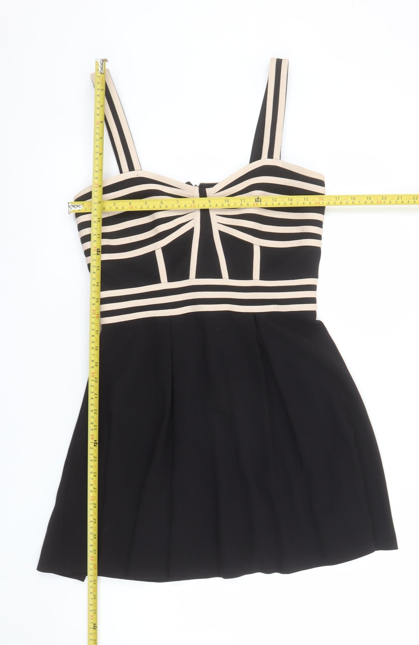 Warehouse Women’s Black & Beige Fit & Flare Short Dress UK12