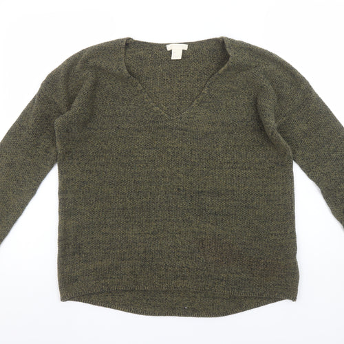 H&M Women’s Green V-Neck Cotton Knit Jumper Size 8