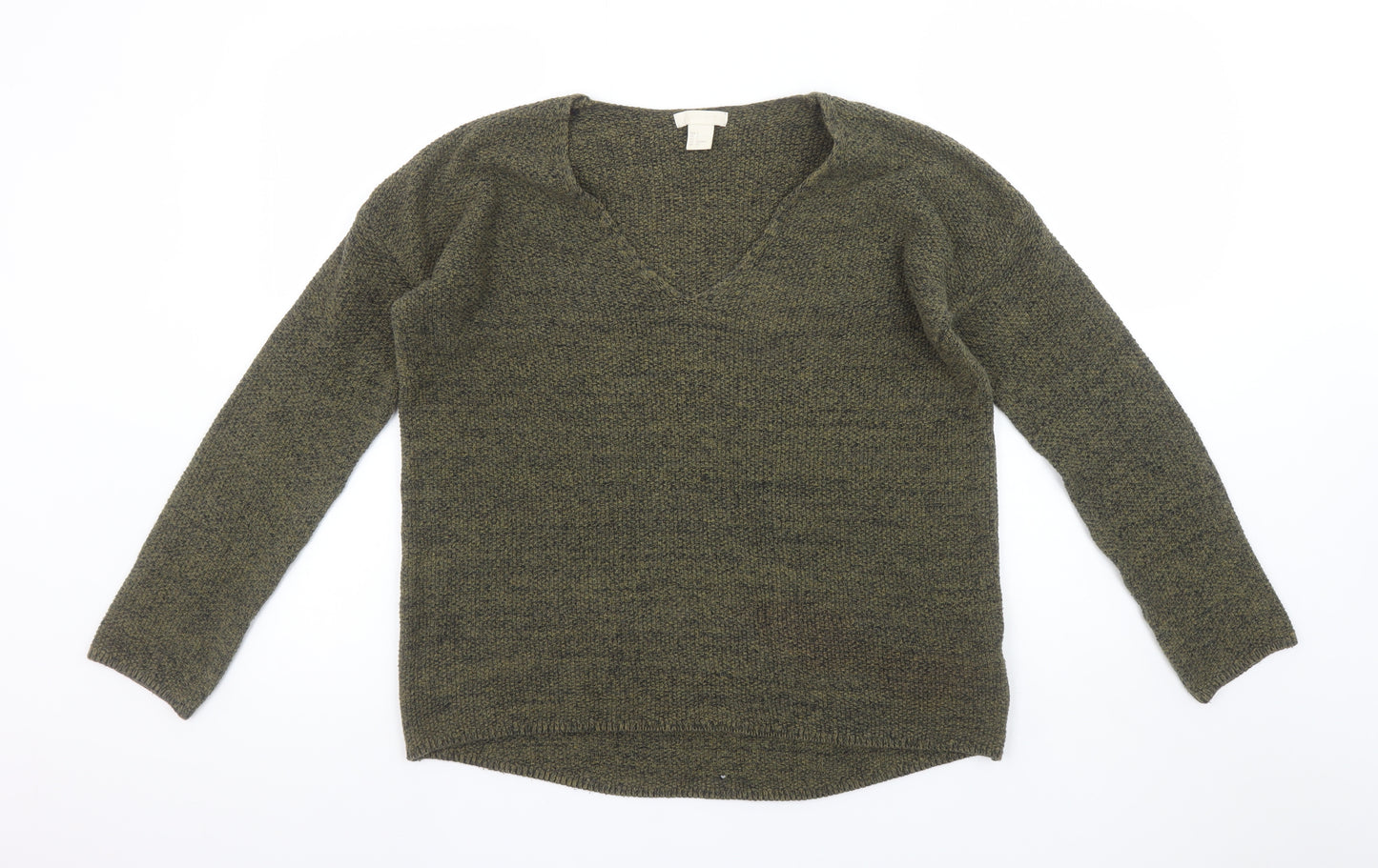 H&M Women’s Green V-Neck Cotton Knit Jumper Size 8
