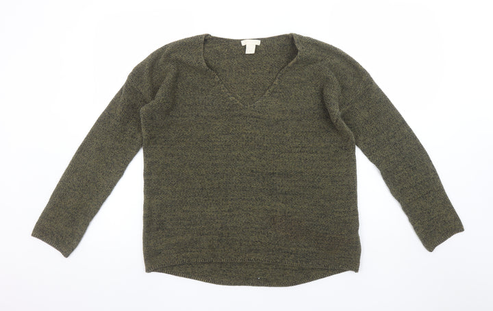 H&M Women’s Green V-Neck Cotton Knit Jumper Size 8