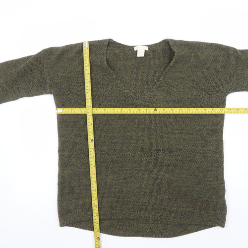 H&M Women’s Green V-Neck Cotton Knit Jumper Size 8