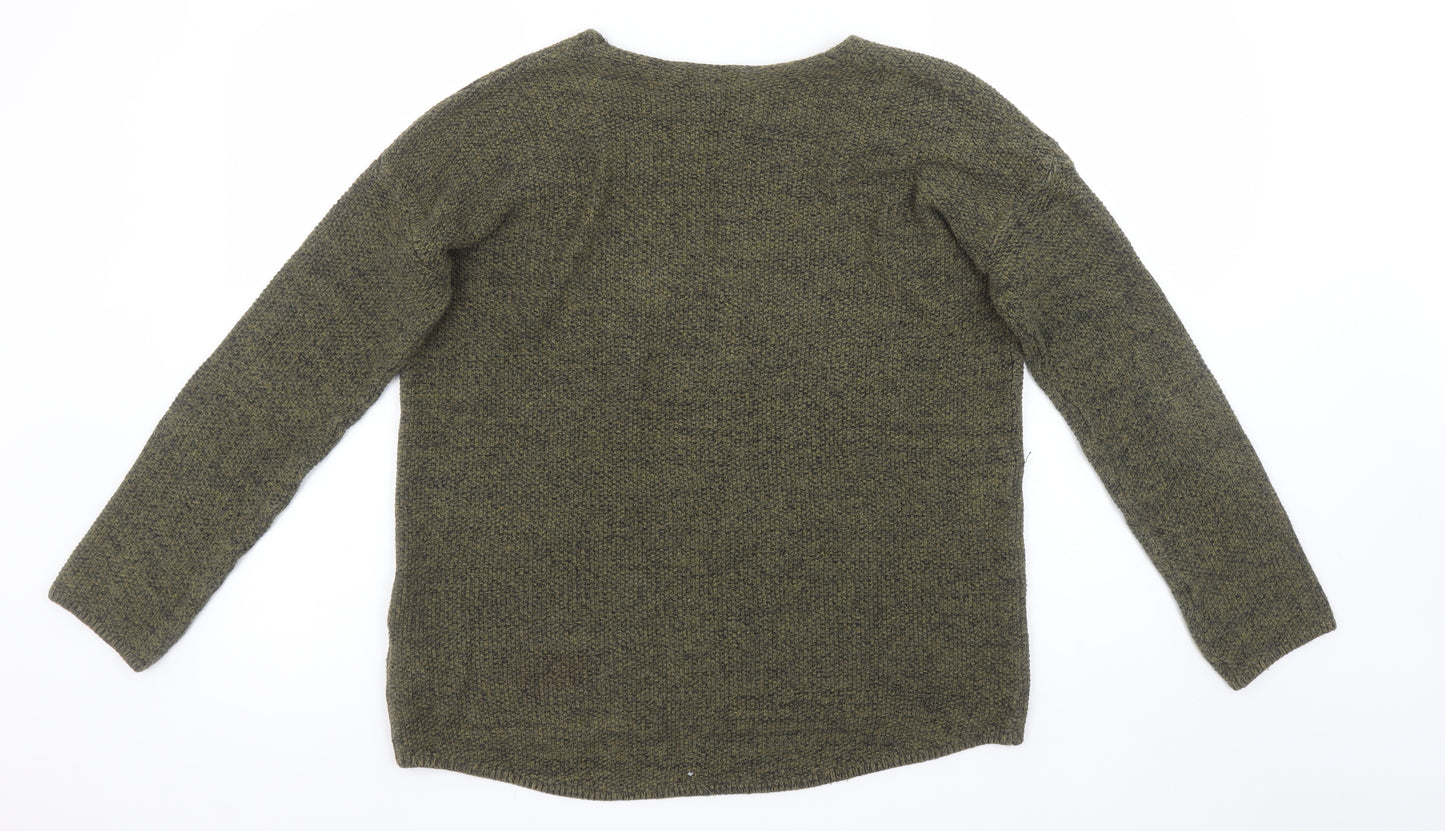 H&M Women’s Green V-Neck Cotton Knit Jumper Size 8