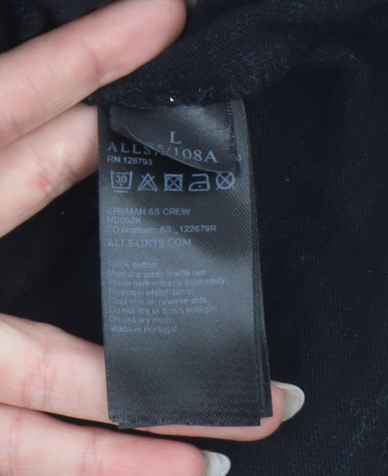 AllSaints Men's Black Cotton Crew Neck Short Sleeve T-Shirt Size L