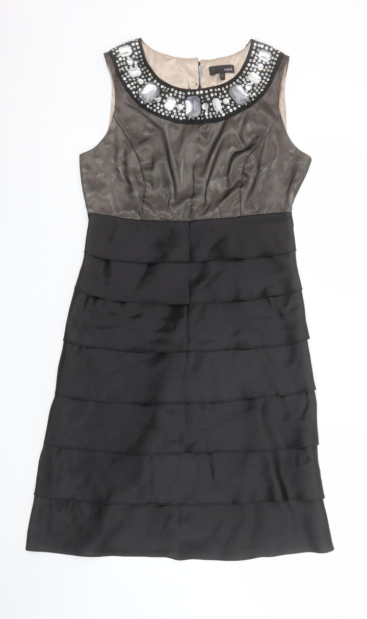 Next Women’s Black Beaded Sleeveless Shift Dress Size 10