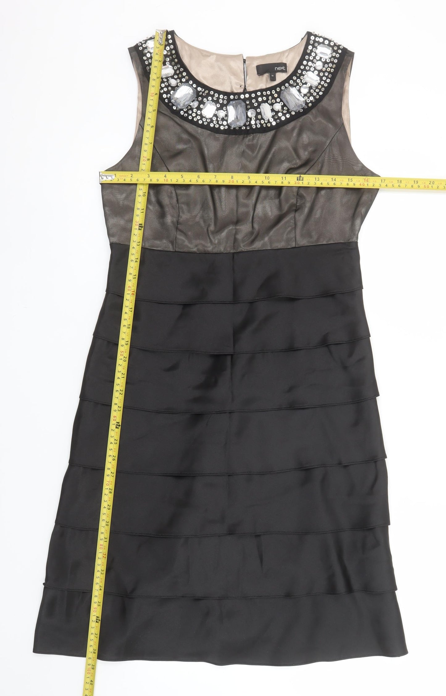 Next Women’s Black Beaded Sleeveless Shift Dress Size 10
