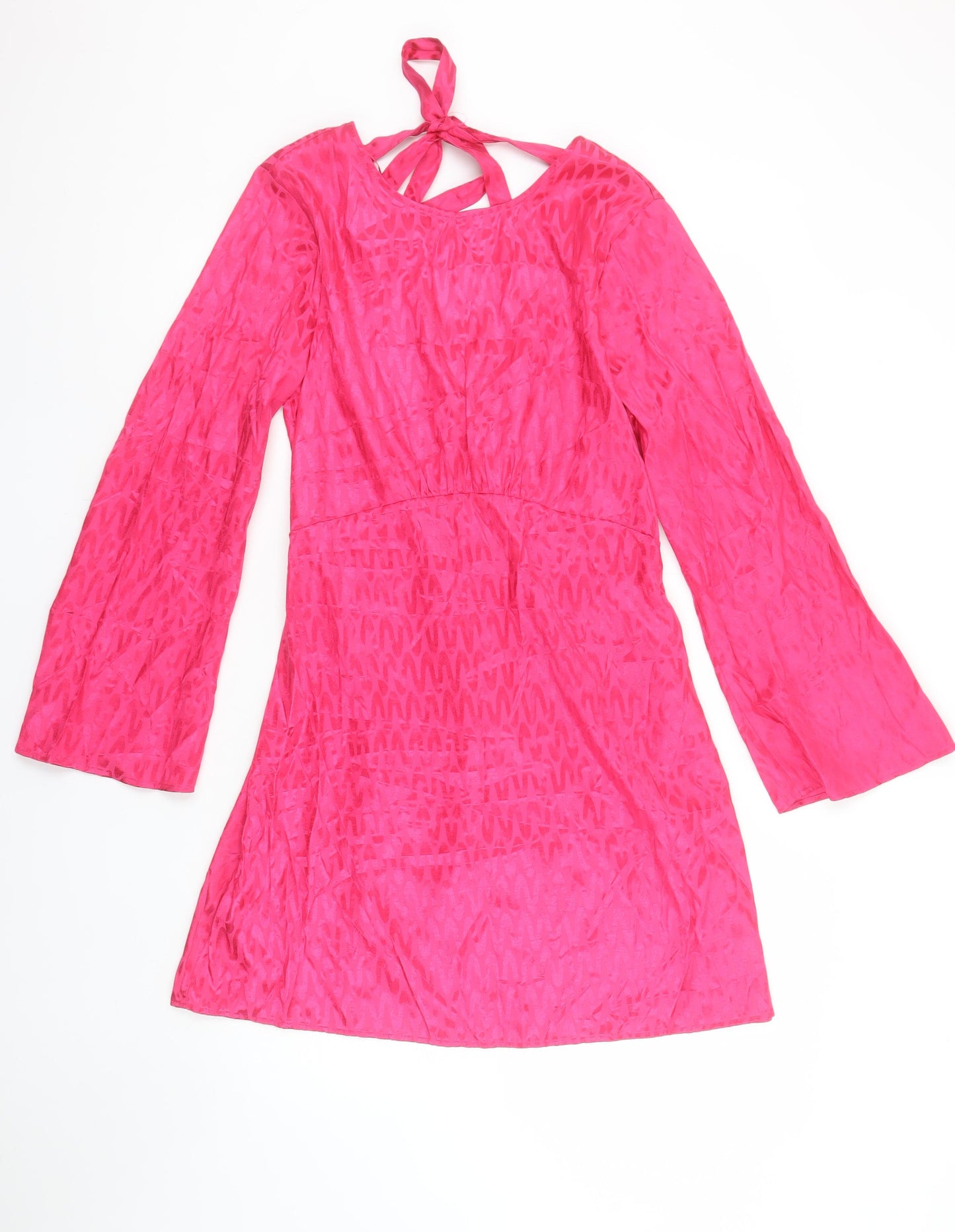 Tu Women Pink A-Line Short Dress Size 12 Long Sleeve Tie Back
