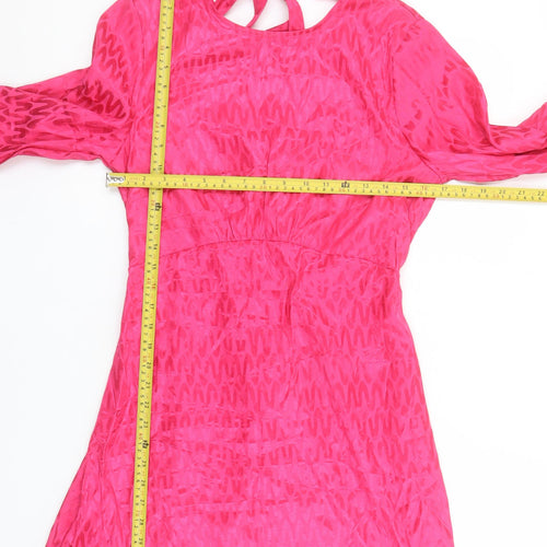 Tu Women Pink A-Line Short Dress Size 12 Long Sleeve Tie Back