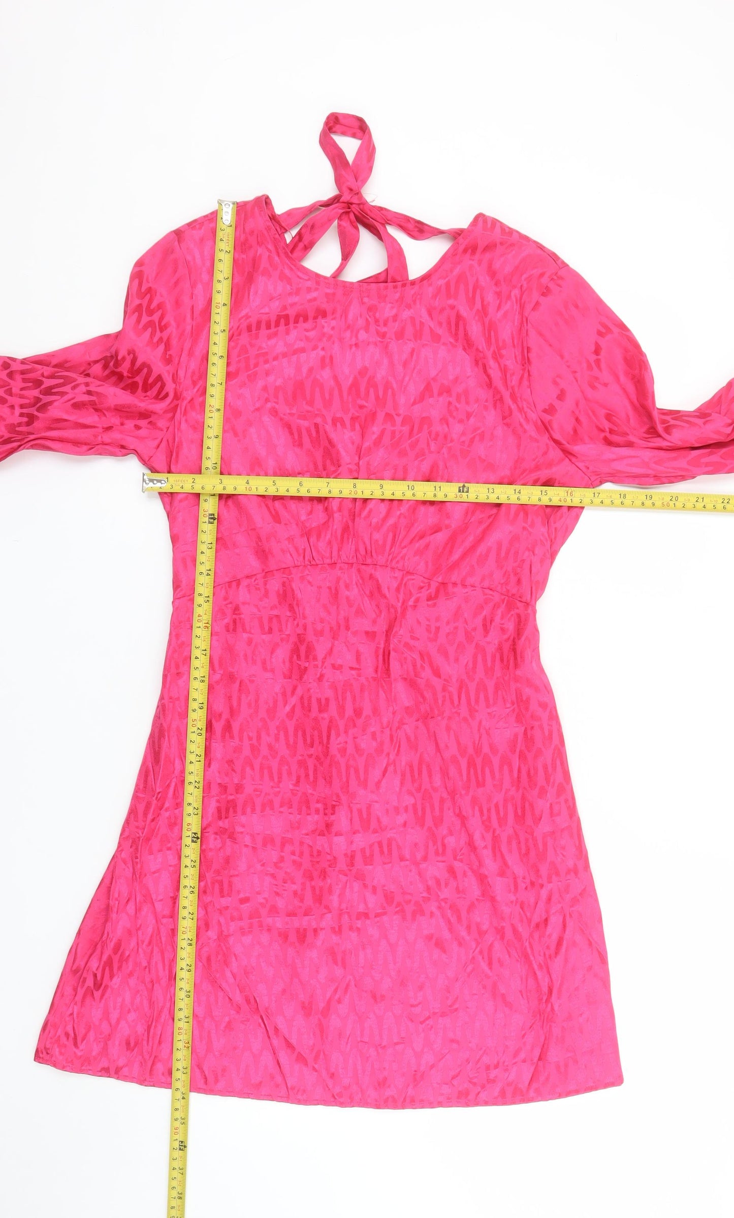 Tu Women Pink A-Line Short Dress Size 12 Long Sleeve Tie Back