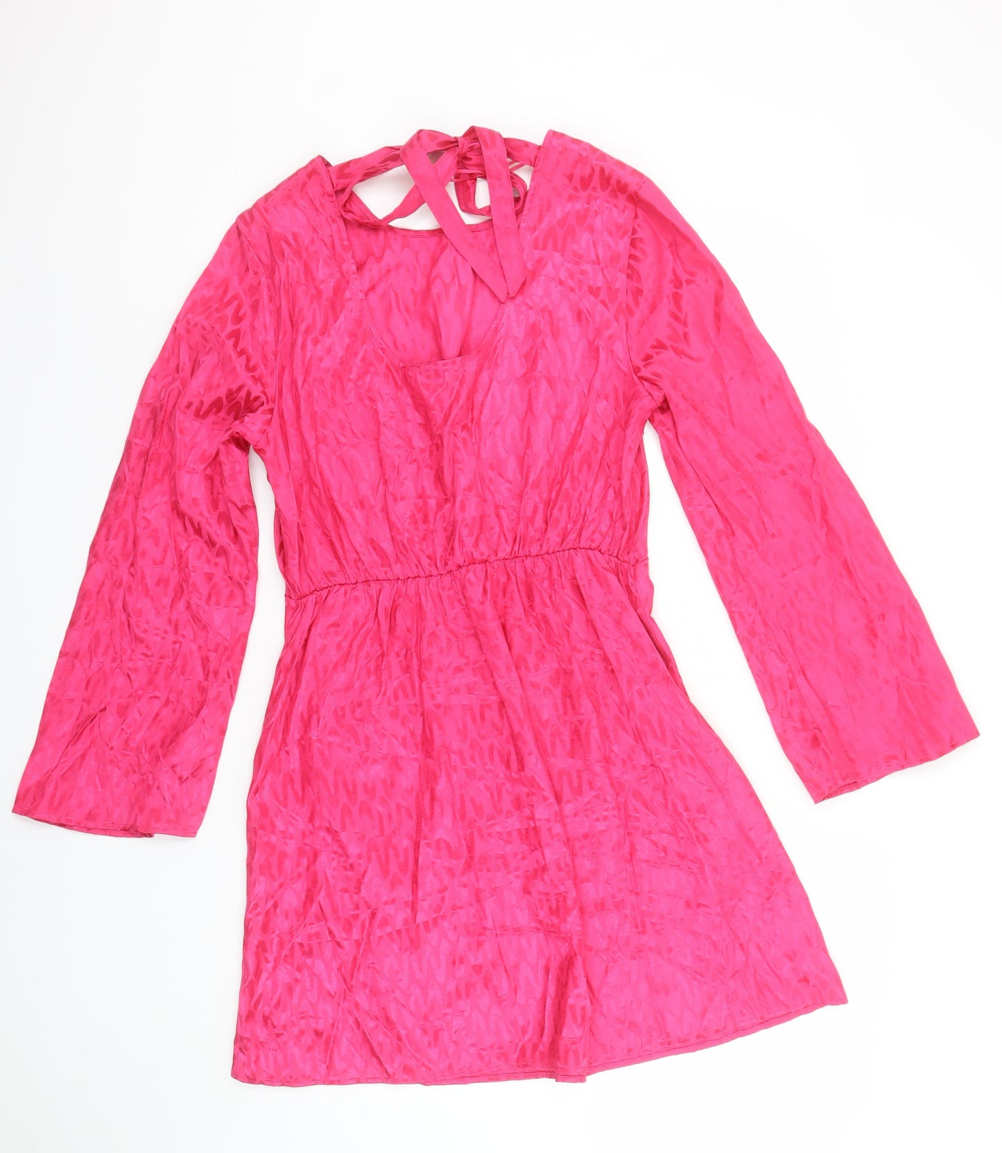 Tu Women Pink A-Line Short Dress Size 12 Long Sleeve Tie Back