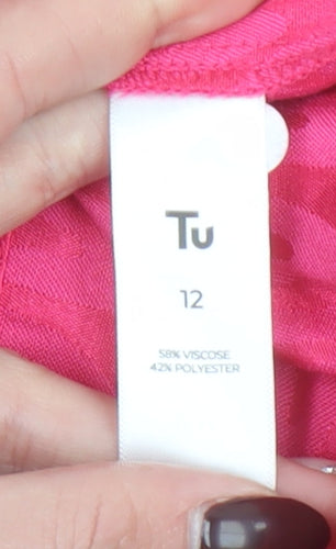 Tu Women Pink A-Line Short Dress Size 12 Long Sleeve Tie Back