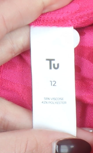 Tu Women Pink A-Line Short Dress Size 12 Long Sleeve Tie Back