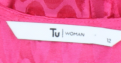 Tu Women Pink A-Line Short Dress Size 12 Long Sleeve Tie Back