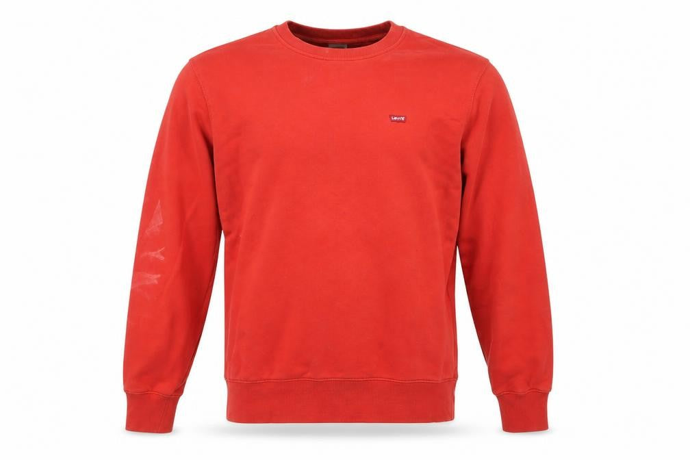 Front view of Levi's Men's Red Crew Neck Pullover Sweatshirt, size S, Classic Fit