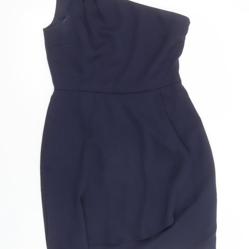 Oasis Womens Blue One Shoulder Short Sheath Dress Size 12