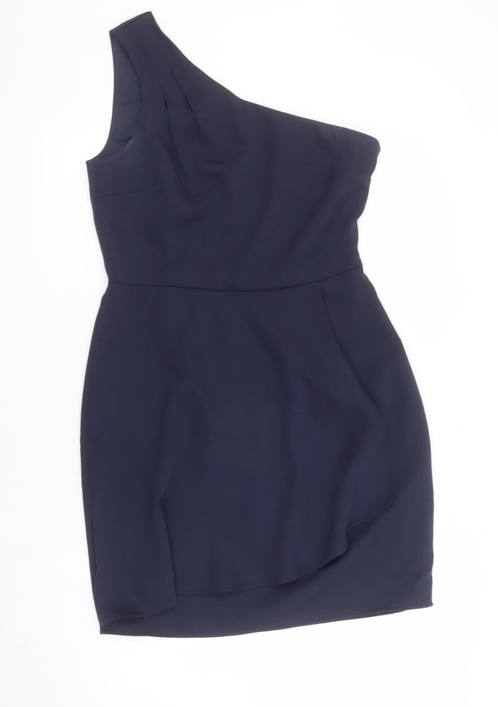 Oasis Womens Blue One Shoulder Short Sheath Dress Size 12