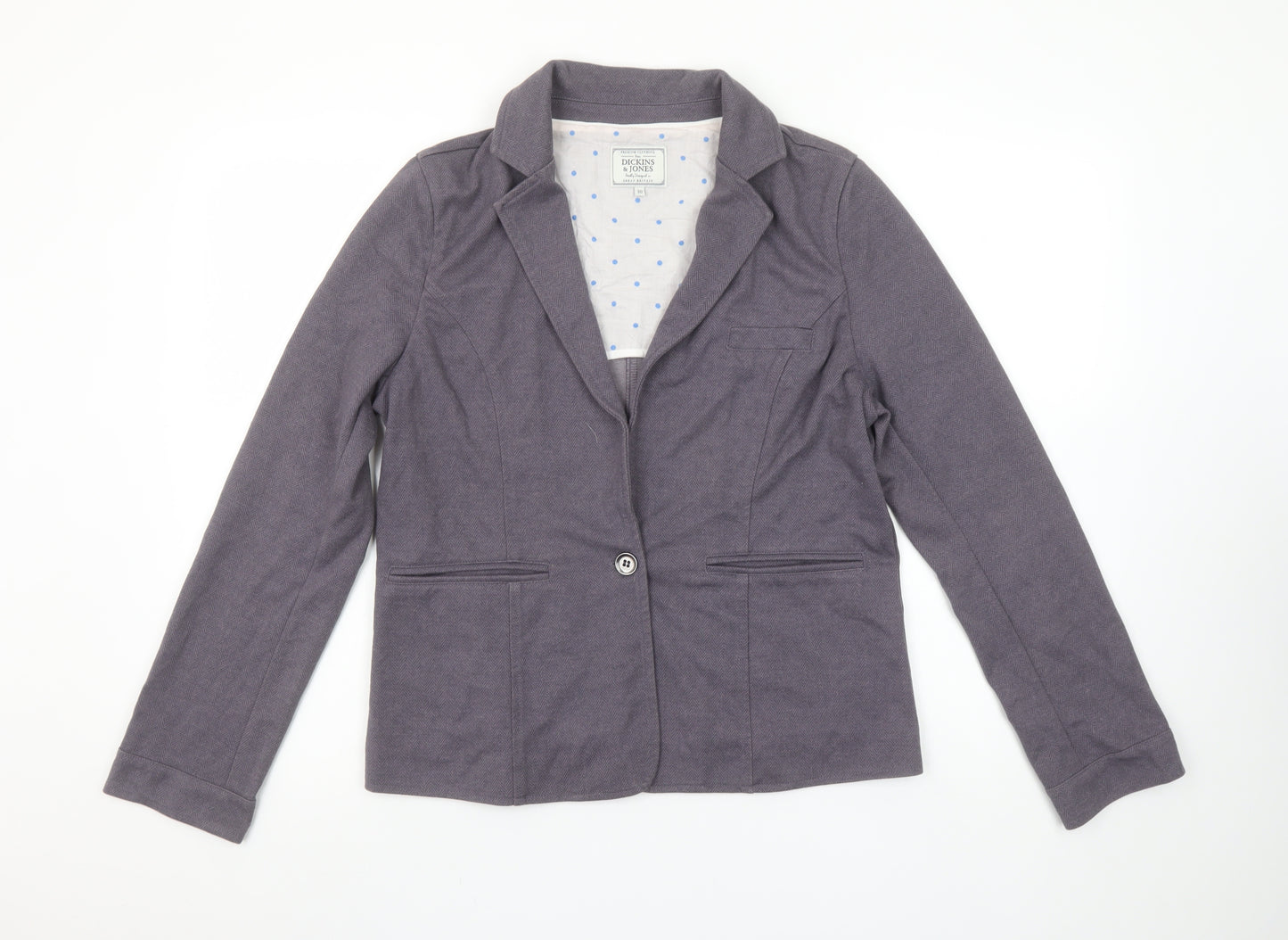 Dickins & Jones Women’s Grey Cotton Blend Blazer UK 10 Single-Breasted Jacket