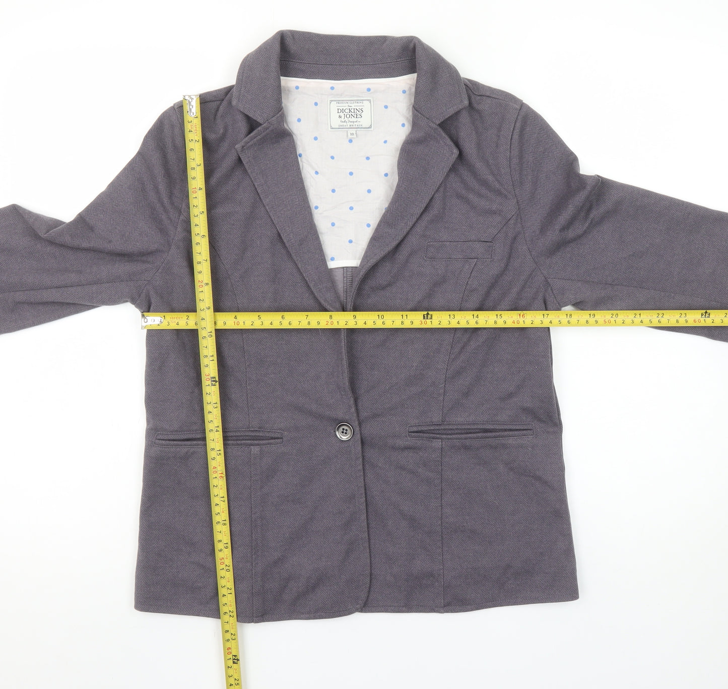 Dickins & Jones Women’s Grey Cotton Blend Blazer UK 10 Single-Breasted Jacket