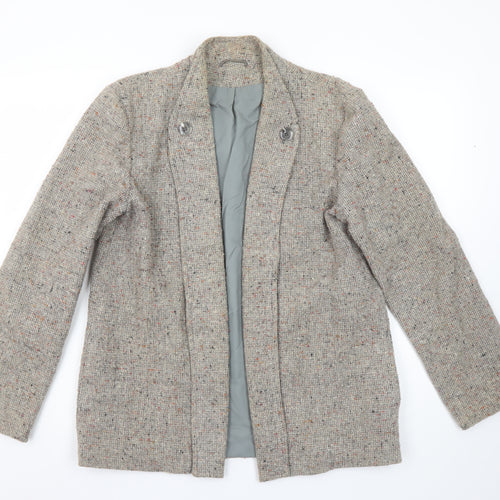 Richard Shops Women Beige Wool Blend Tweed Single-Breasted Blazer Size 14
