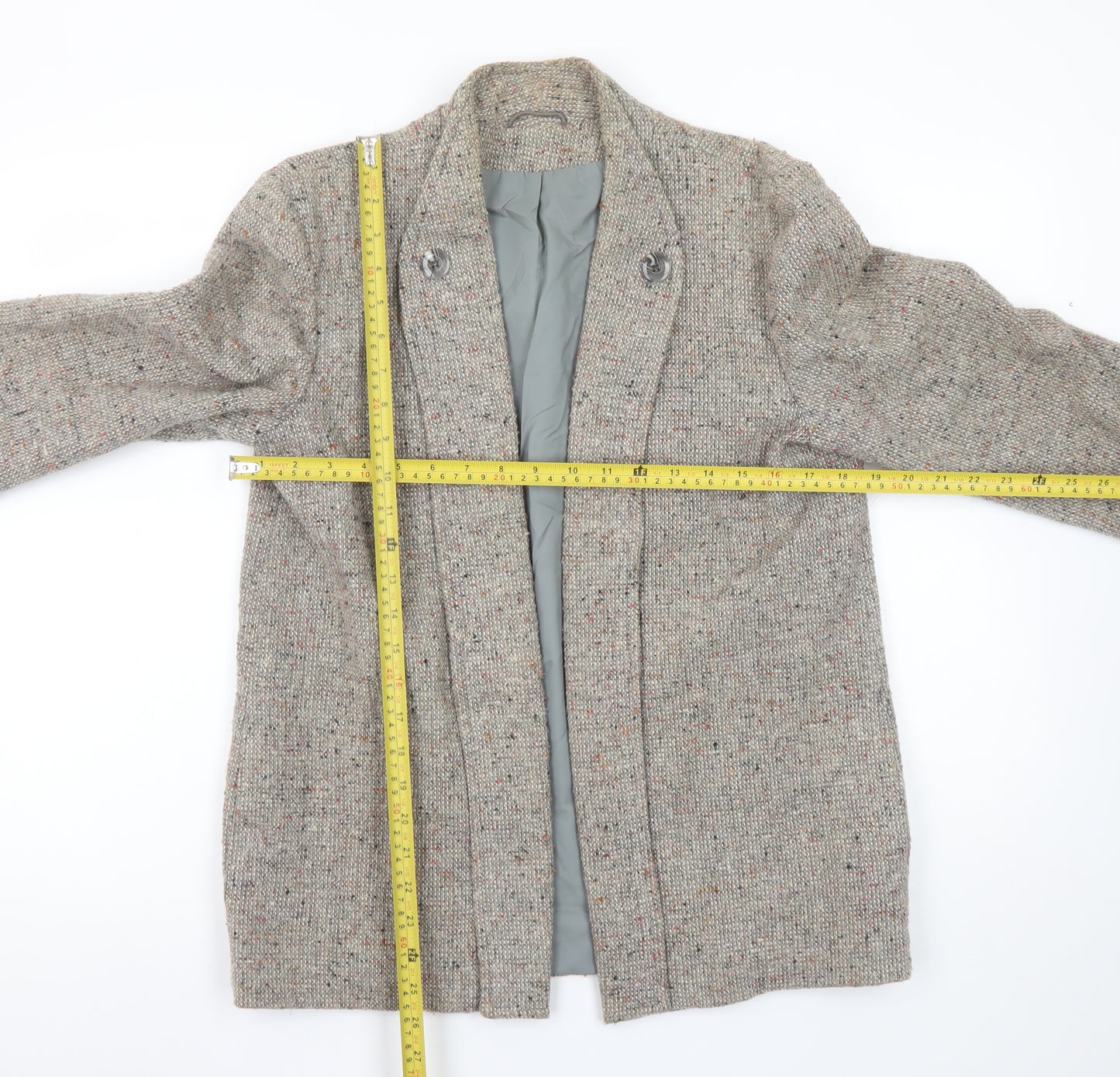 Richard Shops Women Beige Wool Blend Tweed Single-Breasted Blazer Size 14