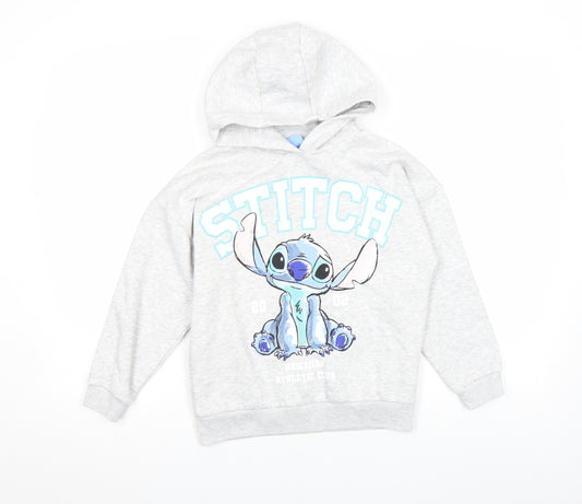 Front view of Disney girls’ grey stitch pullover hoodie 6 years fleece long sleeve