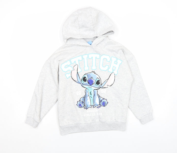 Disney Girls Grey Stitch Pullover Hoodie 6 Years Fleece Long Sleeve