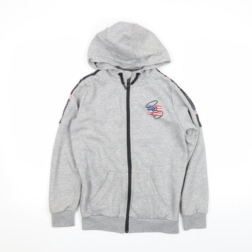 Supply & Demand Boys Grey Full Zip Hoodie 10-12 Years American Flag Design