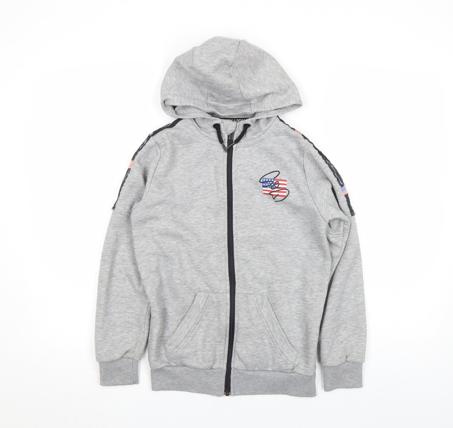 Supply & Demand Boys Grey Full Zip Hoodie 10-12 Years American Flag Design