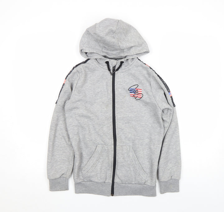 Supply & Demand Boys Grey Full Zip Hoodie 10-12 Years American Flag Design
