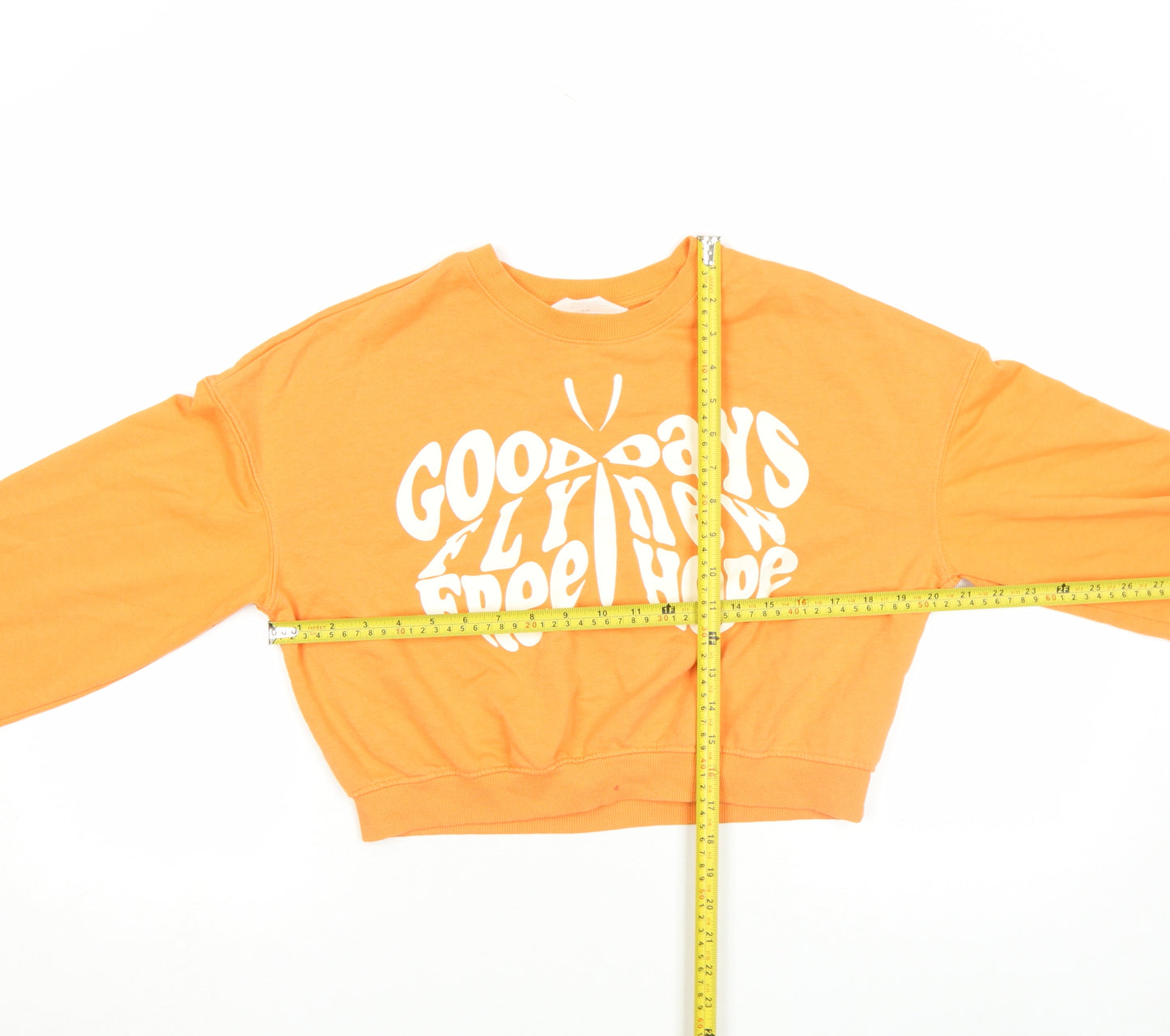 H&M Women Orange Graphic Crop Sweatshirt Size M Cotton Blend