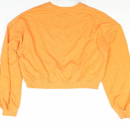 H&M Women Orange Graphic Crop Sweatshirt Size M Cotton Blend