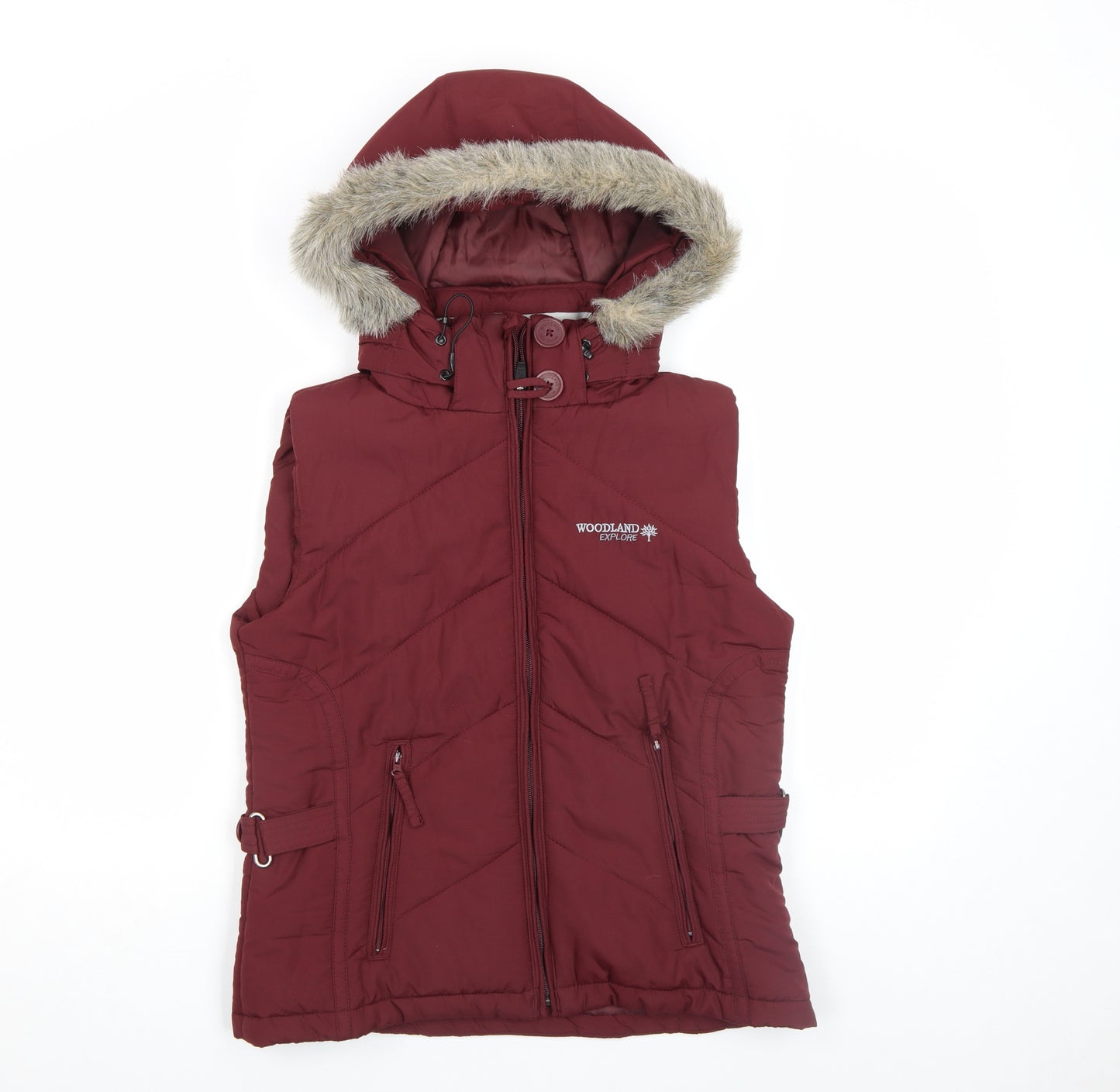 Woodland Active Outfitters Womens Burgundy Hooded Puffer Waistcoat M