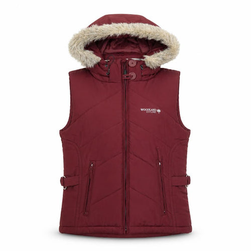 Woodland Active Outfitters Womens Burgundy Hooded Puffer Waistcoat M