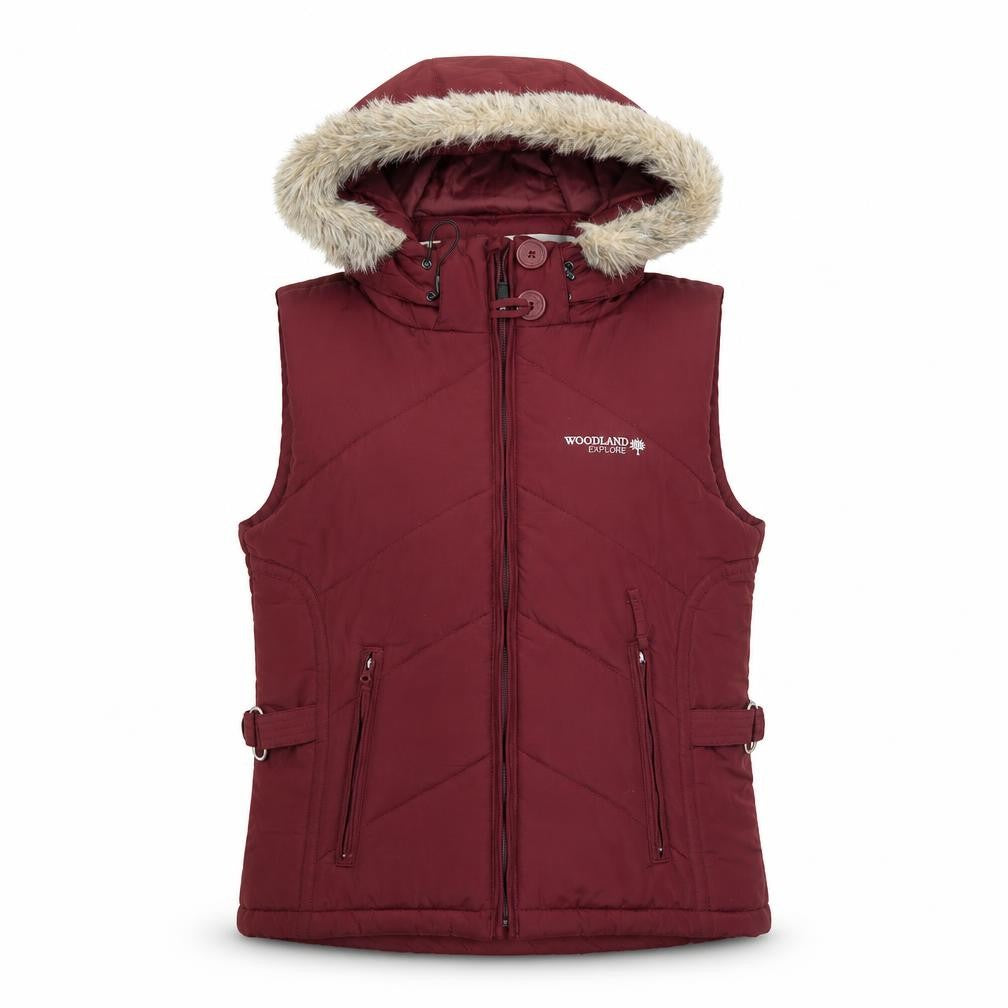 Woodland Active Outfitters Womens Burgundy Hooded Puffer Waistcoat M